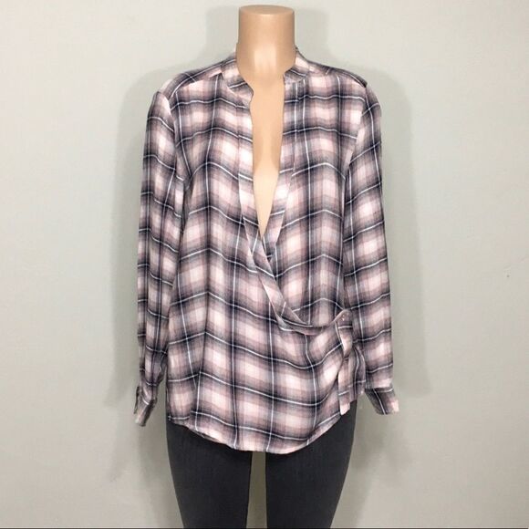 Plaid wrap and button comfy top. NWOT - Picture 2 of 7